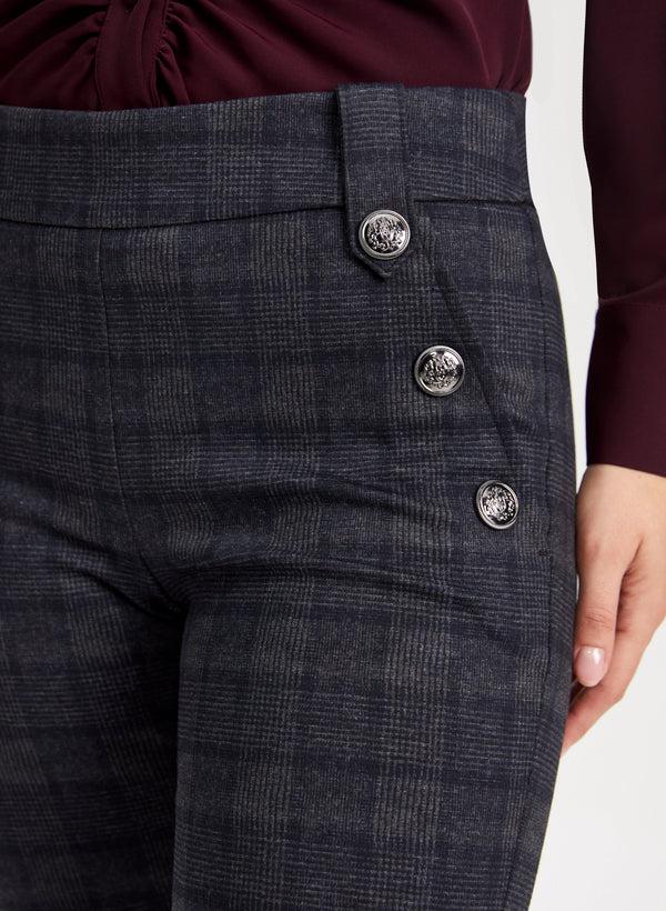 Laura Slim Leg Checkered Pull-On Pants