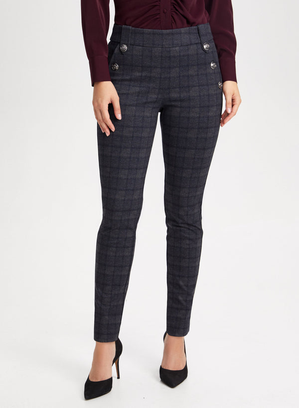 laura Slim Leg Checkered Pull-On Pants