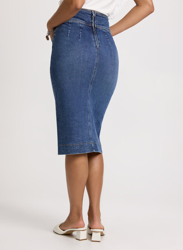 Laura Slit-Hem Denim Midi Skirt