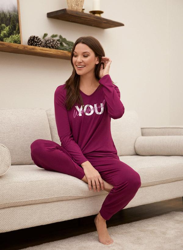 Laura Slogan V-Neck Pyjama Top