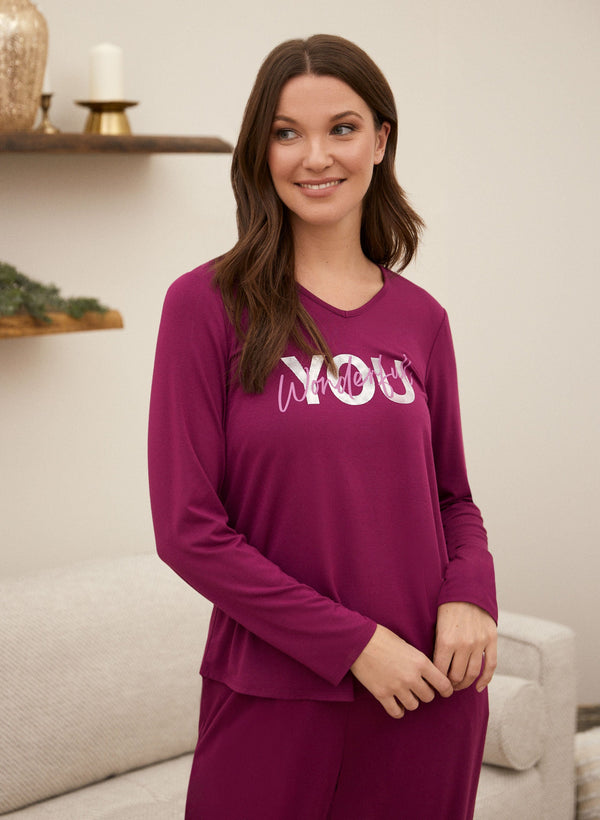 laura Slogan V-Neck Pyjama Top