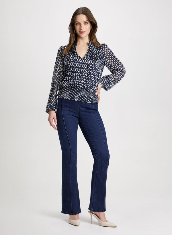 Laura Smocked Waist Geometric Print Blouse