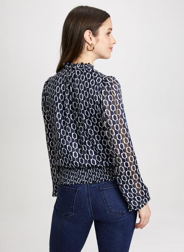 Laura Smocked Waist Geometric Print Blouse
