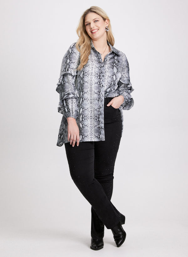 laura Snake Print Blouse & Straight Leg Jeans