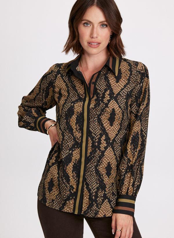 Laura Snake Print Button-Up Blouse
