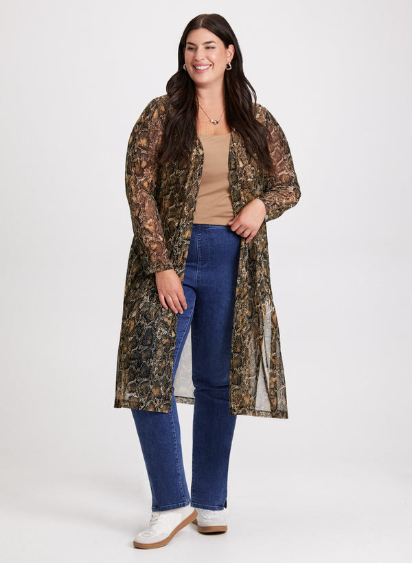 laura Snake Print Slit Cardigan & Pull-On Jeans