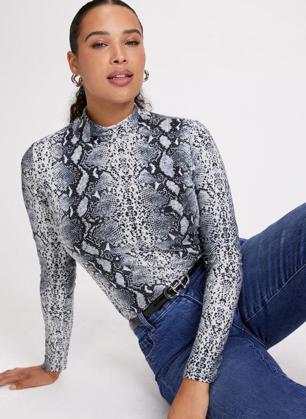 laura Snake Print Turtleneck Top