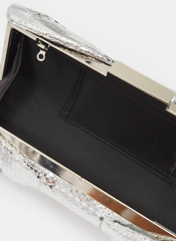 Laura Snakeskin Bow Clutch