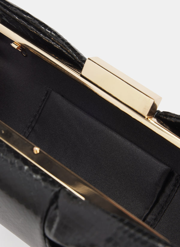 Laura Snakeskin Bow Clutch