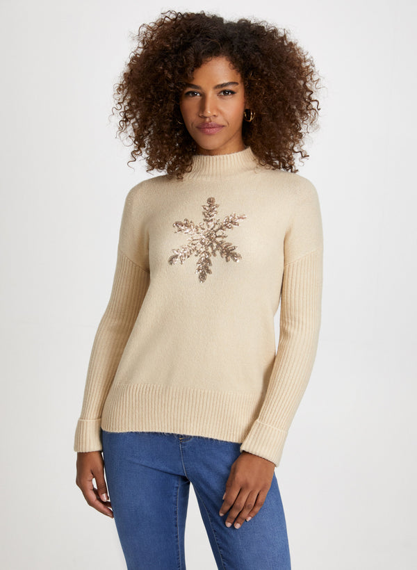 laura Snowflake Appliqué Knit Sweater