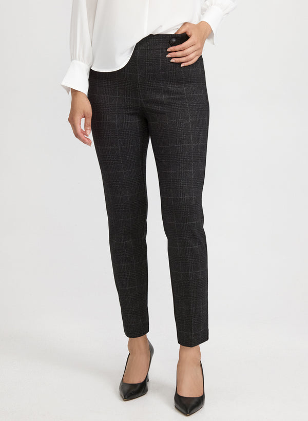 Laura Sofia Check Print Slim-Leg Pants