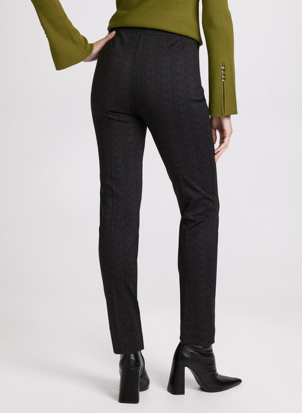 Laura Sofia Herringbone Slim-Leg Pants