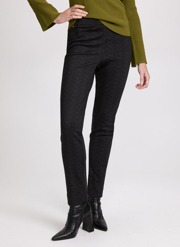 laura Sofia Herringbone Slim-Leg Pants