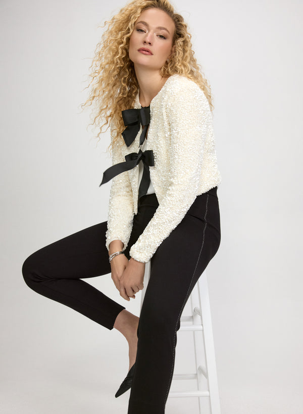 Laura Sofia Metallic Stitch Slim-Leg Pants