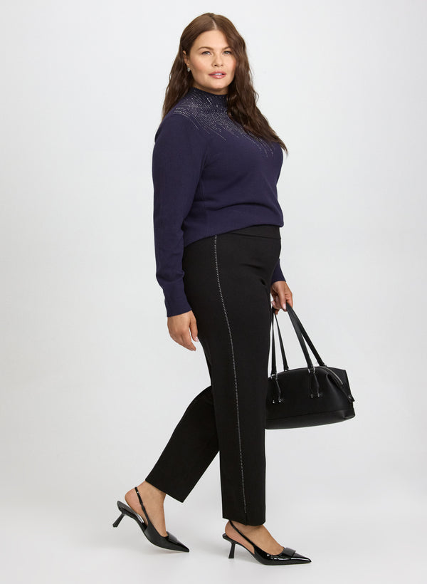 Laura Sofia Metallic Stitch Slim-Leg Pants