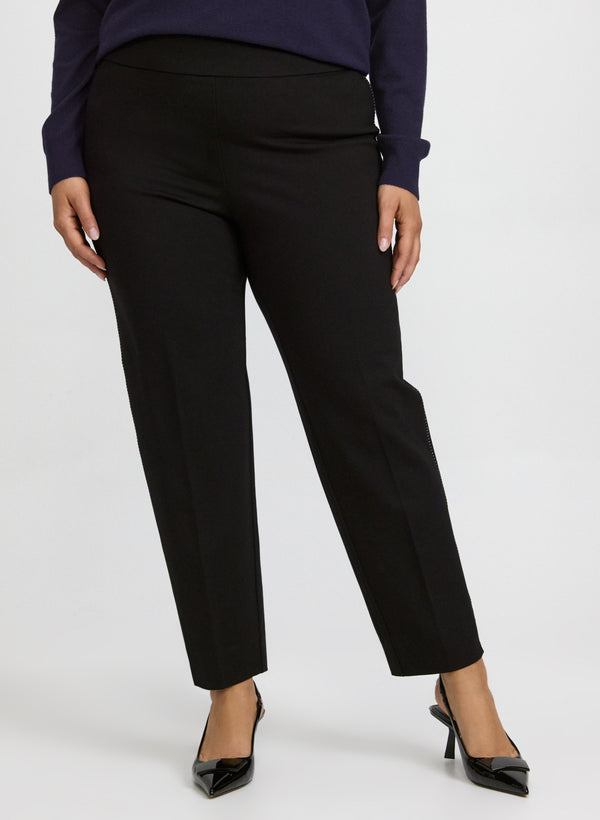 laura Sofia Metallic Stitch Slim-Leg Pants