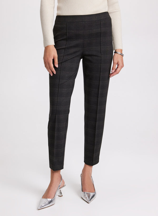 laura Sofia Plaid Print Slim-Leg Pants - Short