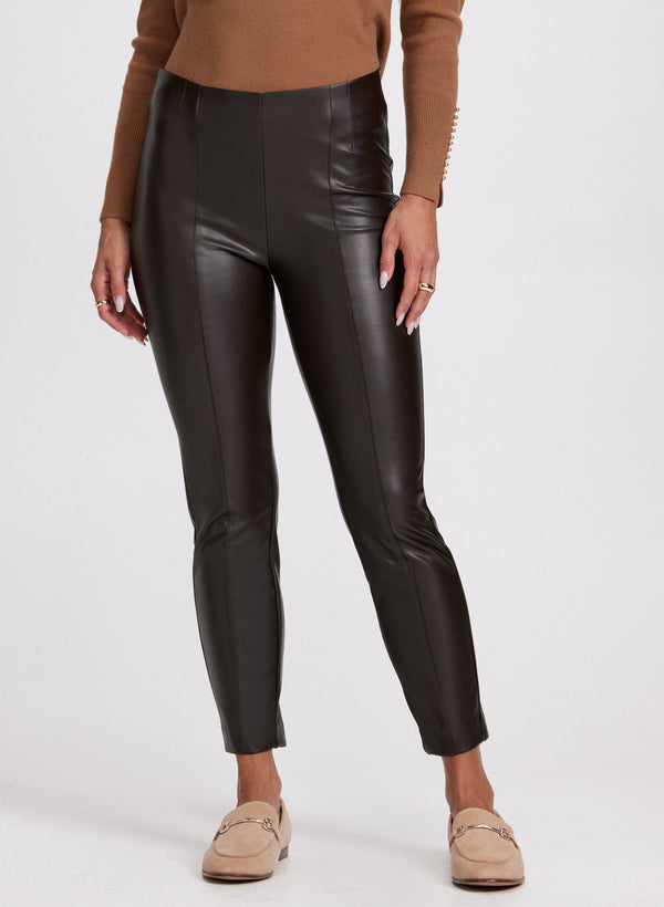 laura Sofia Vegan Leather Slim-Leg Pants