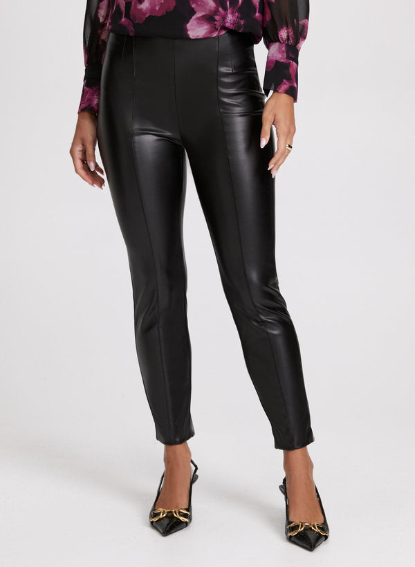 laura Sofia Vegan Leather Slim-Leg Pants