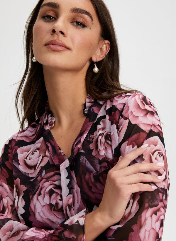Laura Split Neck Floral Print Top