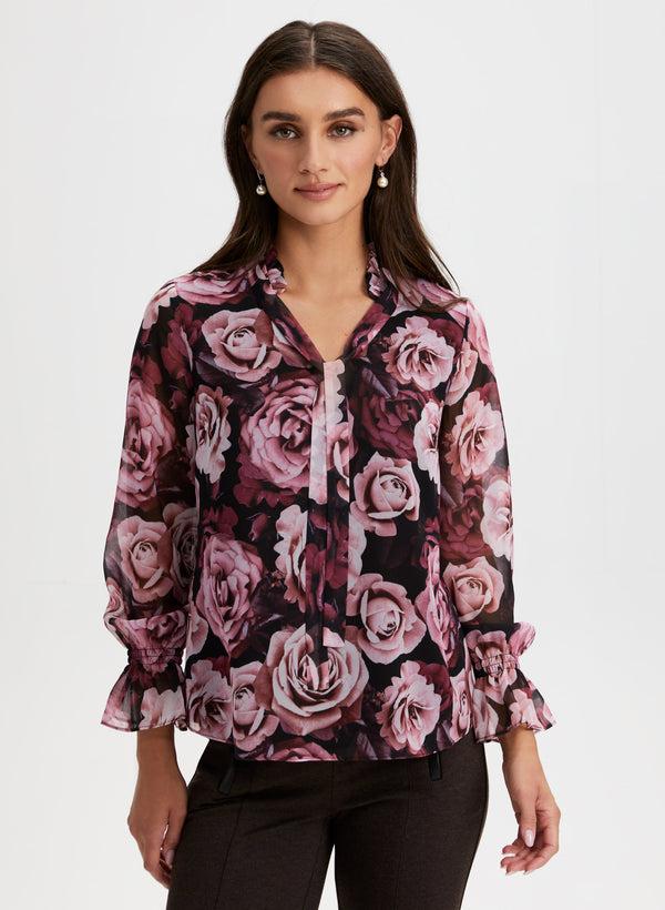 laura Split Neck Floral Print Top