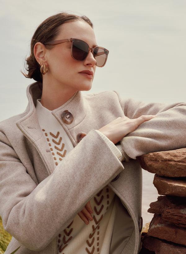 Laura Stand Collar Stretch-Wool Coat