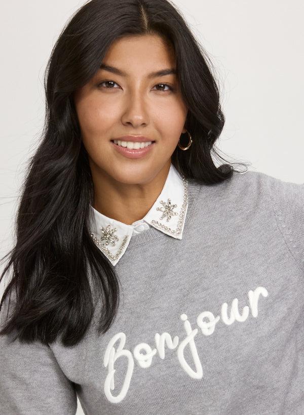 laura Stone Embellished Dickie Collar