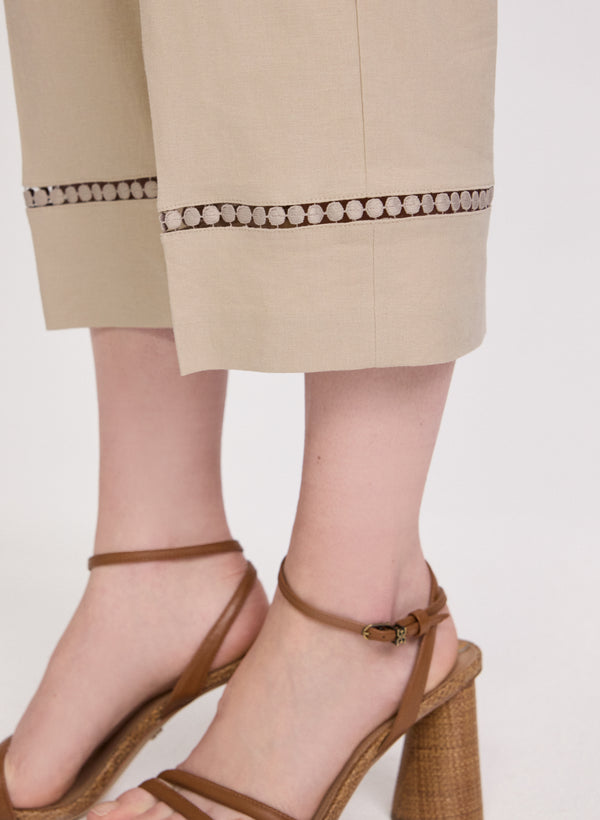 Laura Stretch-Linen Crochet Detail Culottes