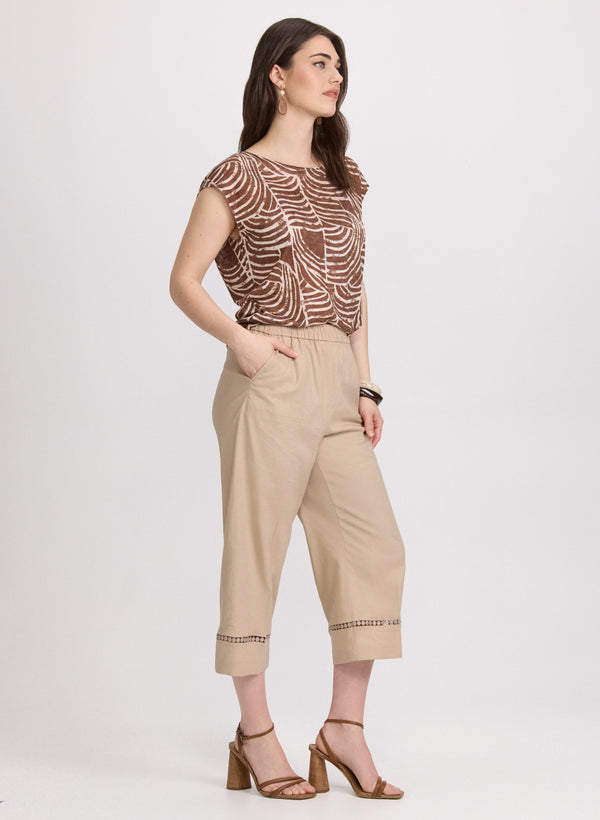 Laura Stretch-Linen Crochet Detail Culottes