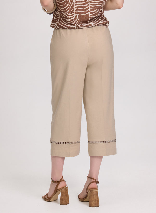 Laura Stretch-Linen Crochet Detail Culottes