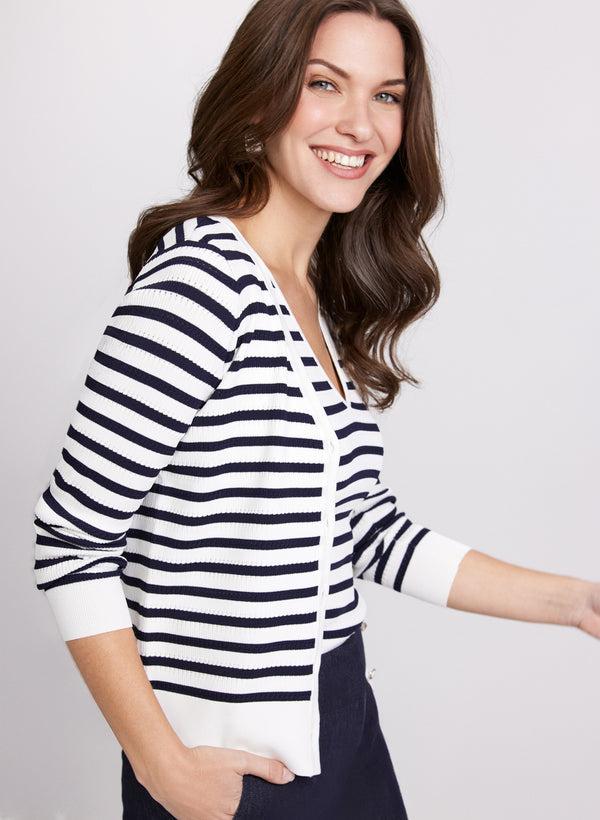 laura Stripe Button Cardigan