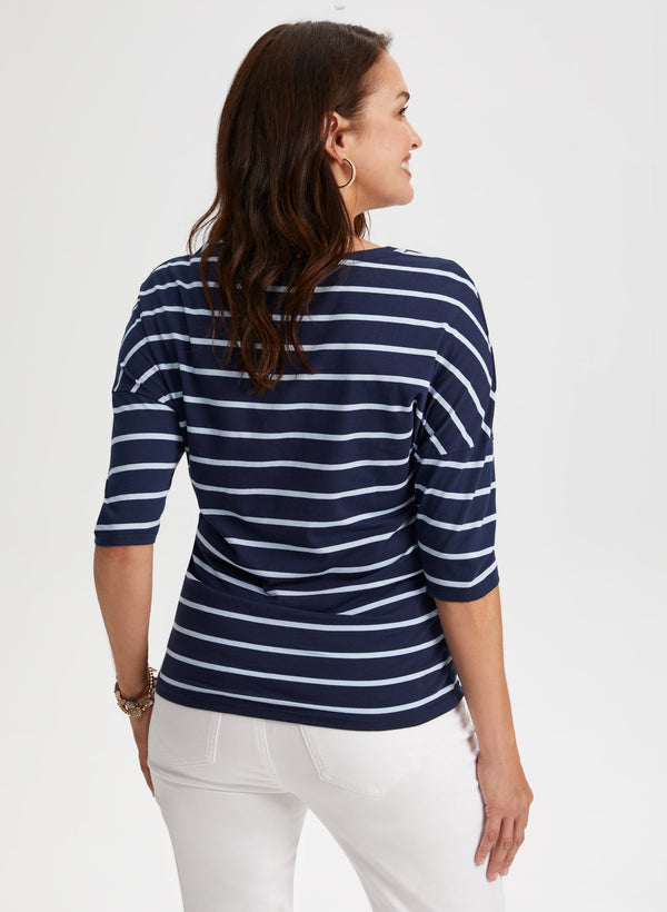 Laura Stripe Print 3/4 Sleeve Tee