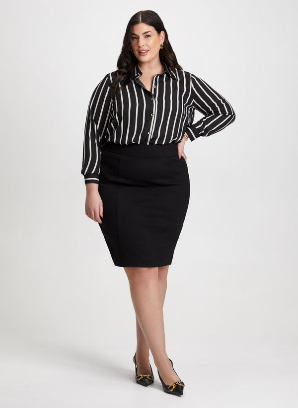 laura Stripe Print Blouse & Pencil Skirt