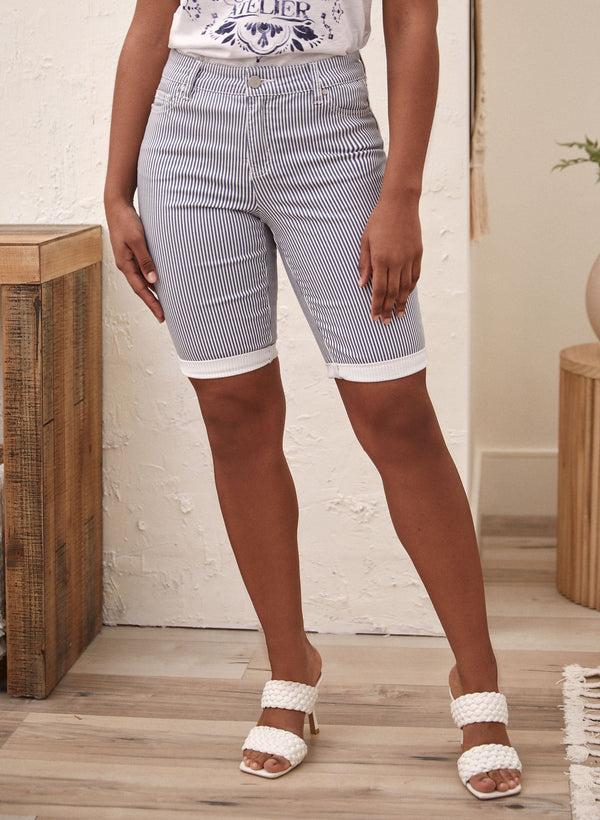 laura Stripe Print Denim Shorts