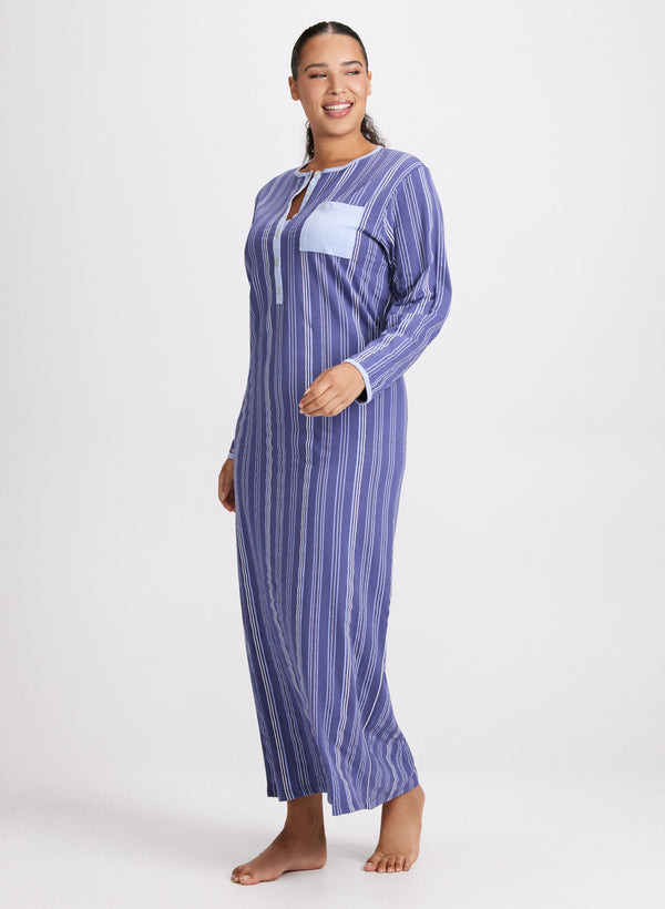Laura Stripe Print Long Nightgown