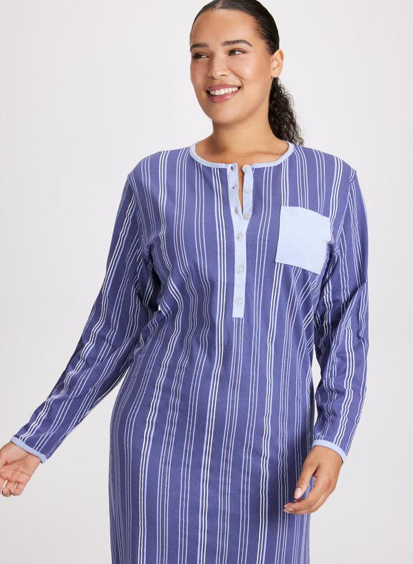 Laura Stripe Print Long Nightgown
