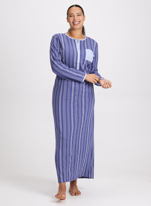 laura Stripe Print Long Nightgown