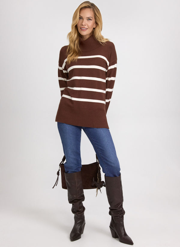 Laura Striped Cowl Neck Tunic Sweater