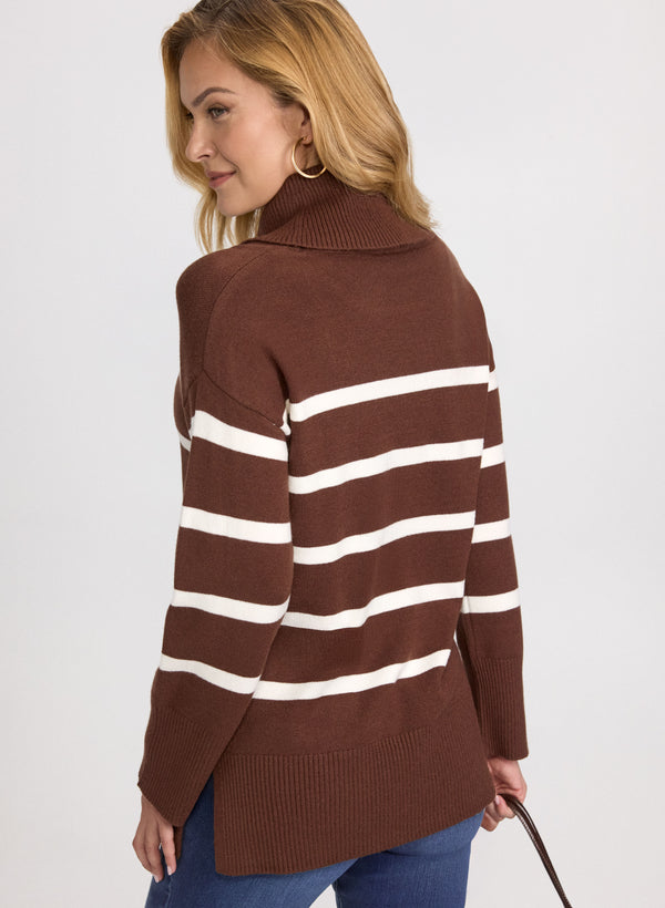 Laura Striped Cowl Neck Tunic Sweater