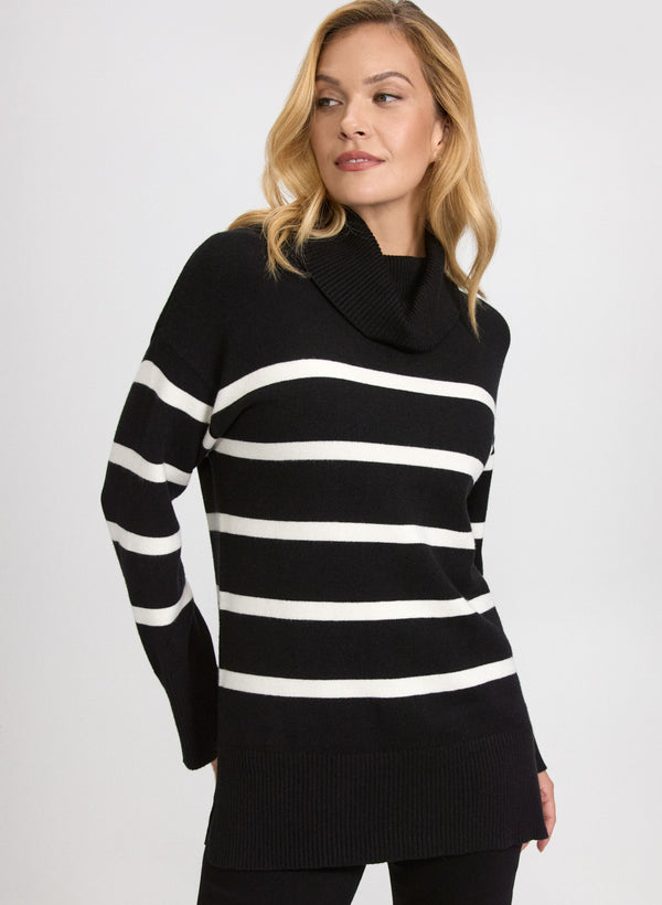 laura Striped Cowl Neck Tunic Sweater