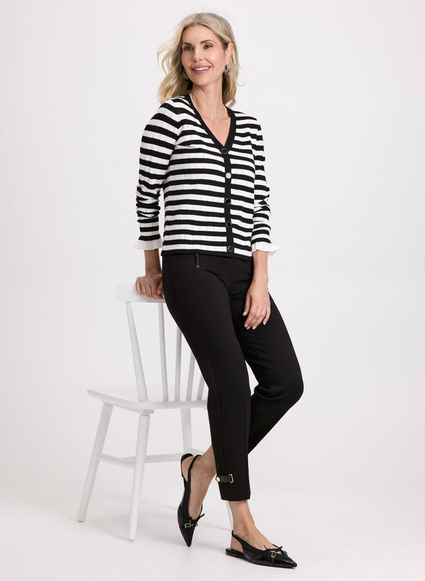 Laura Striped Flared-Cuff Cardigan