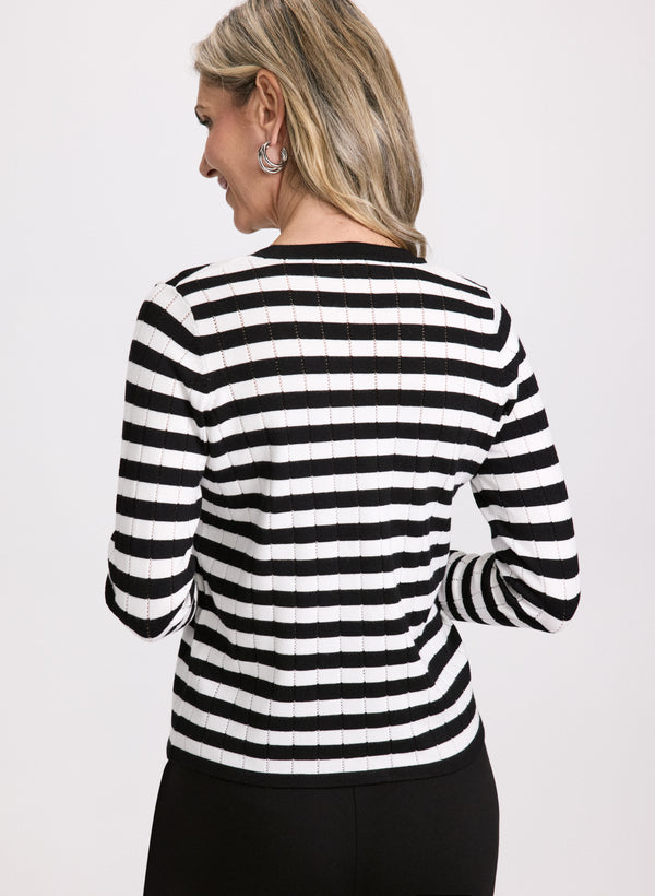 Laura Striped Flared-Cuff Cardigan