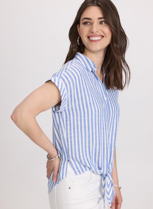 Laura Striped Linen-Blend Blouse