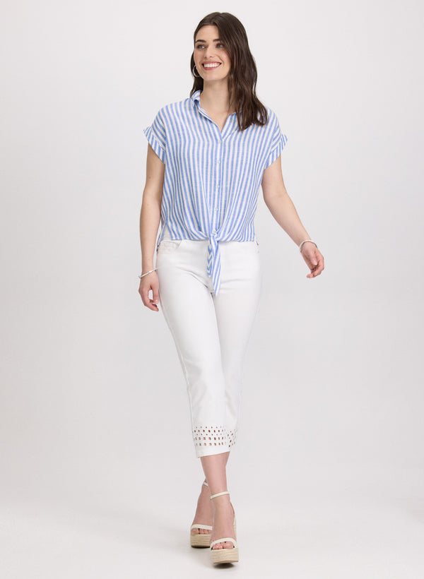 Laura Striped Linen-Blend Blouse