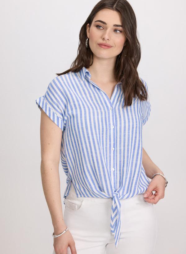 laura Striped Linen-Blend Blouse