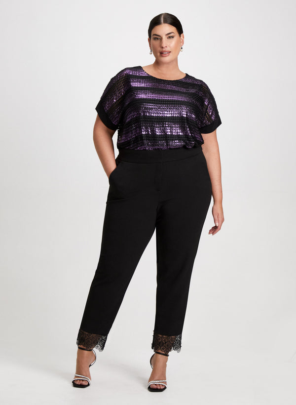 laura Striped Metallic Top & Lace Trim Pants