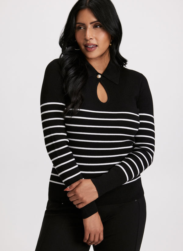 laura Striped Pearl Button Detail Sweater