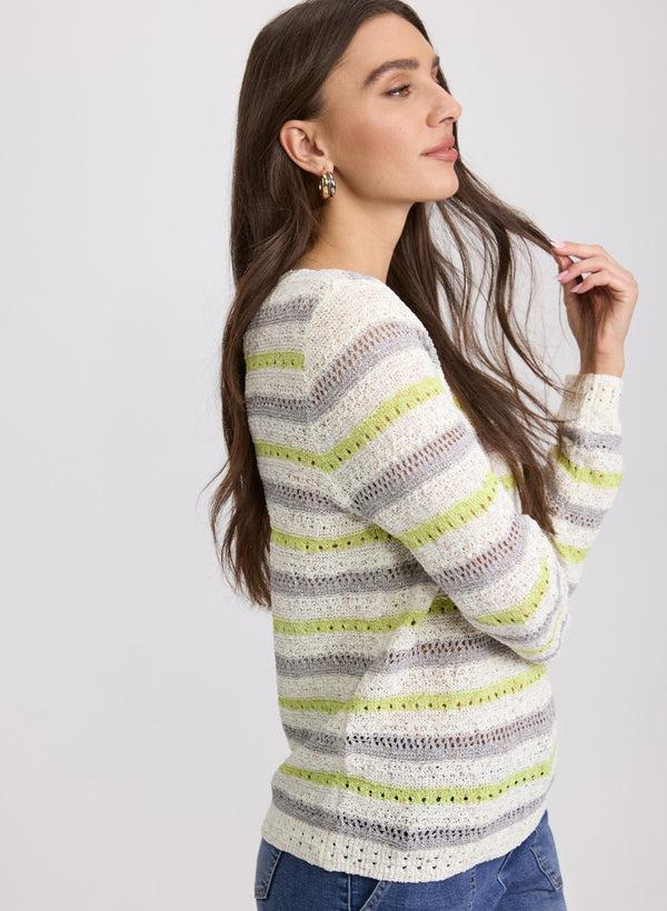 Laura Striped Pointelle Knit Sweater