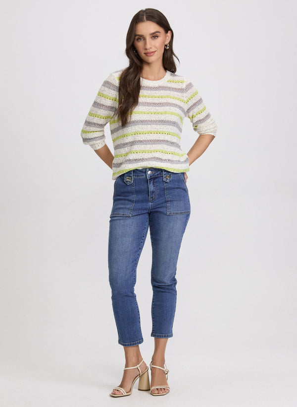 Laura Striped Pointelle Knit Sweater