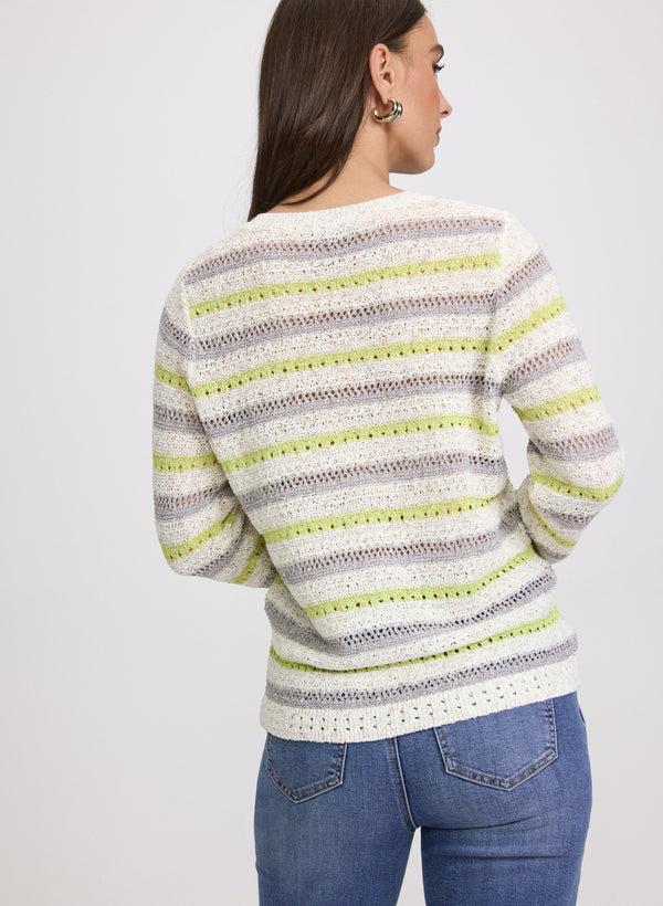 Laura Striped Pointelle Knit Sweater